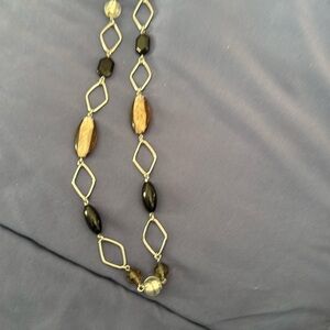 Lia Sophia 36" Long Silver tone Necklace with Art Glass and Acrylic Beads